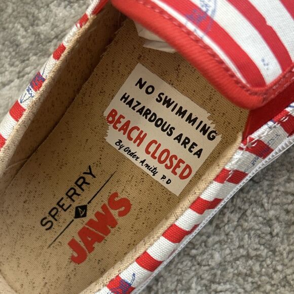 Sperry x Jaws Shoes Womens 6 Crest Vibe Red White Striped Slip On Sneakers - Picture 5 of 10